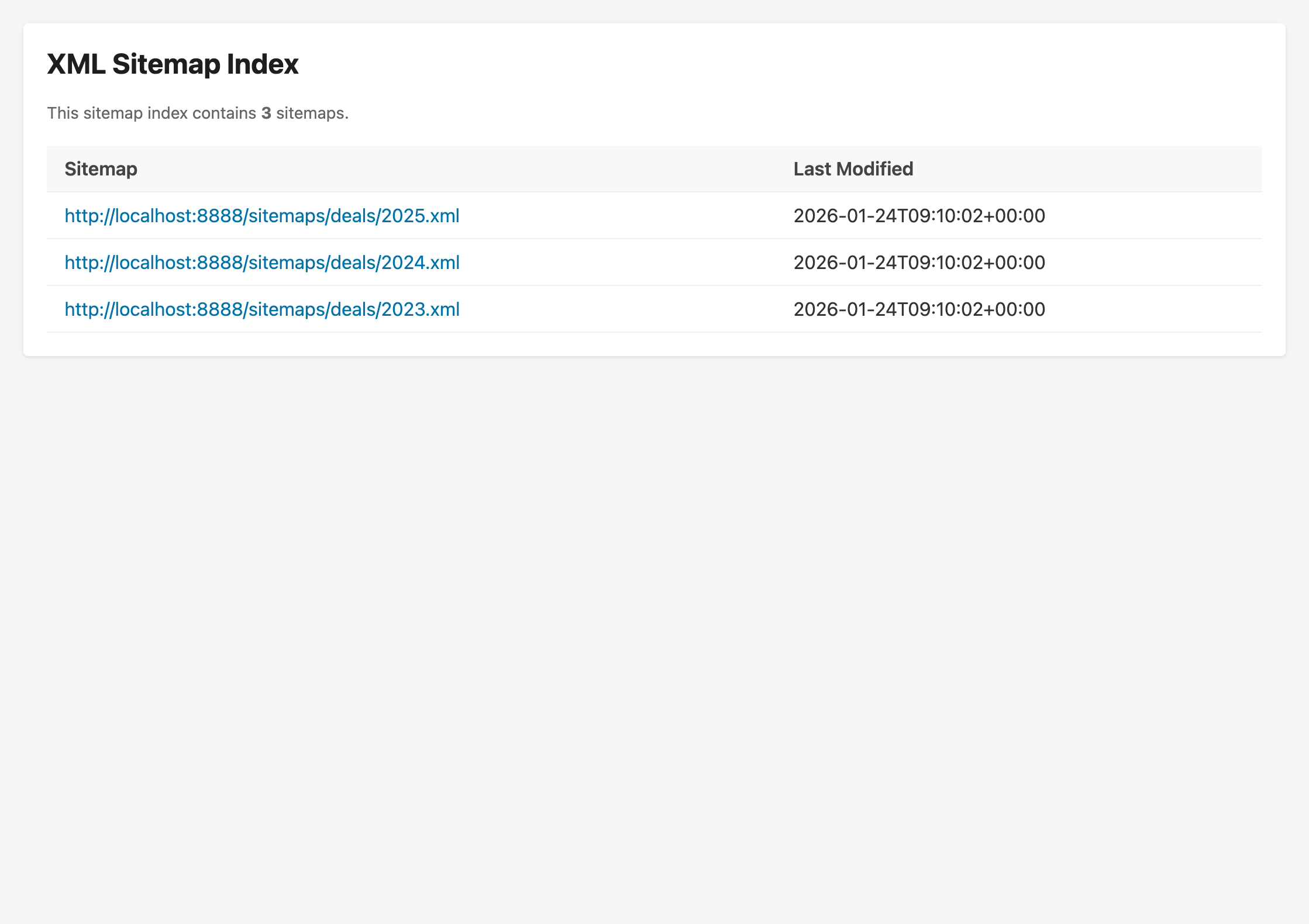 XML sitemap index output