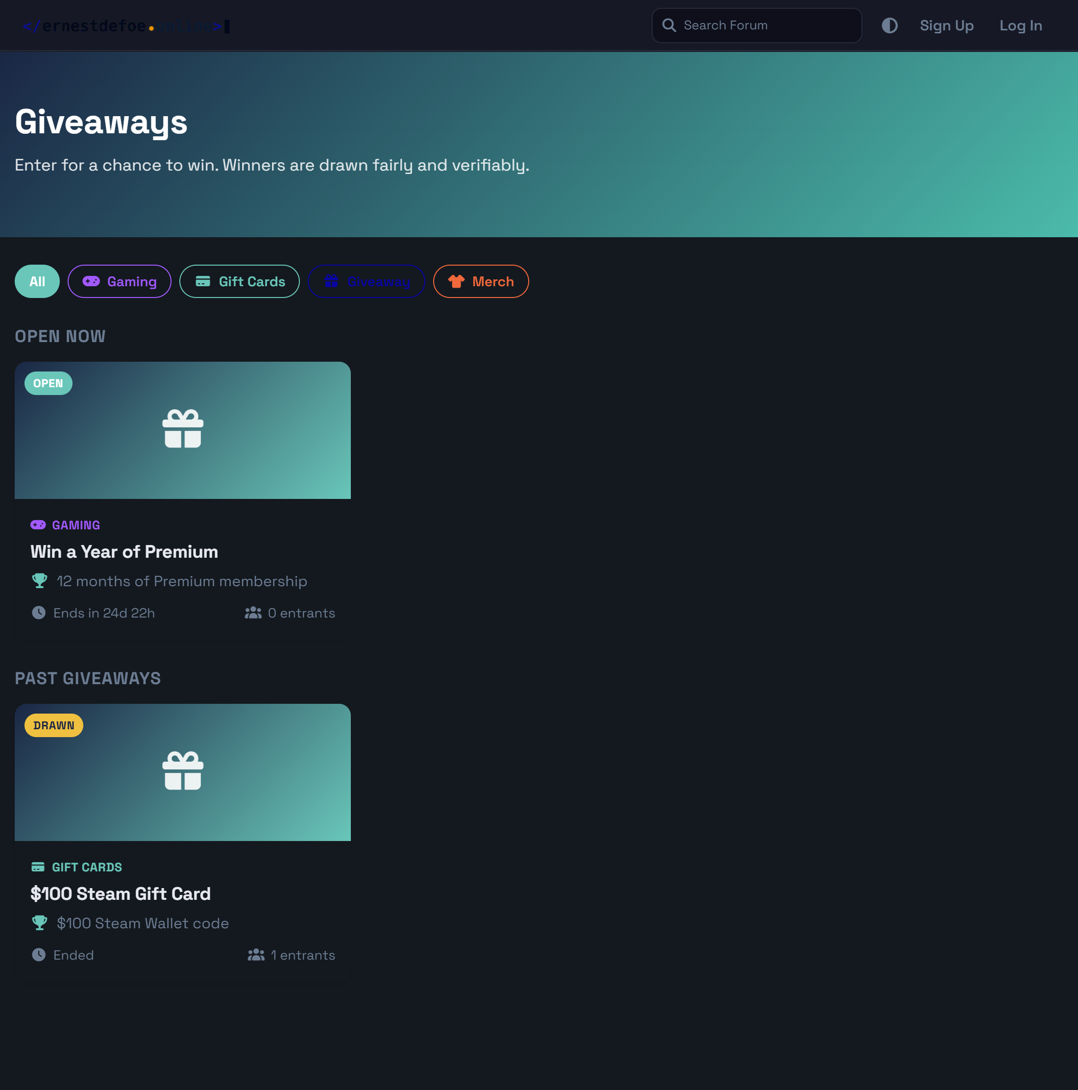 Giveaways page