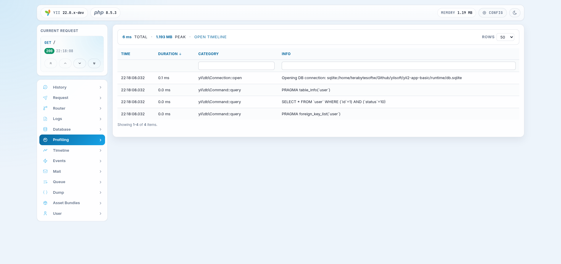 Profiling panel