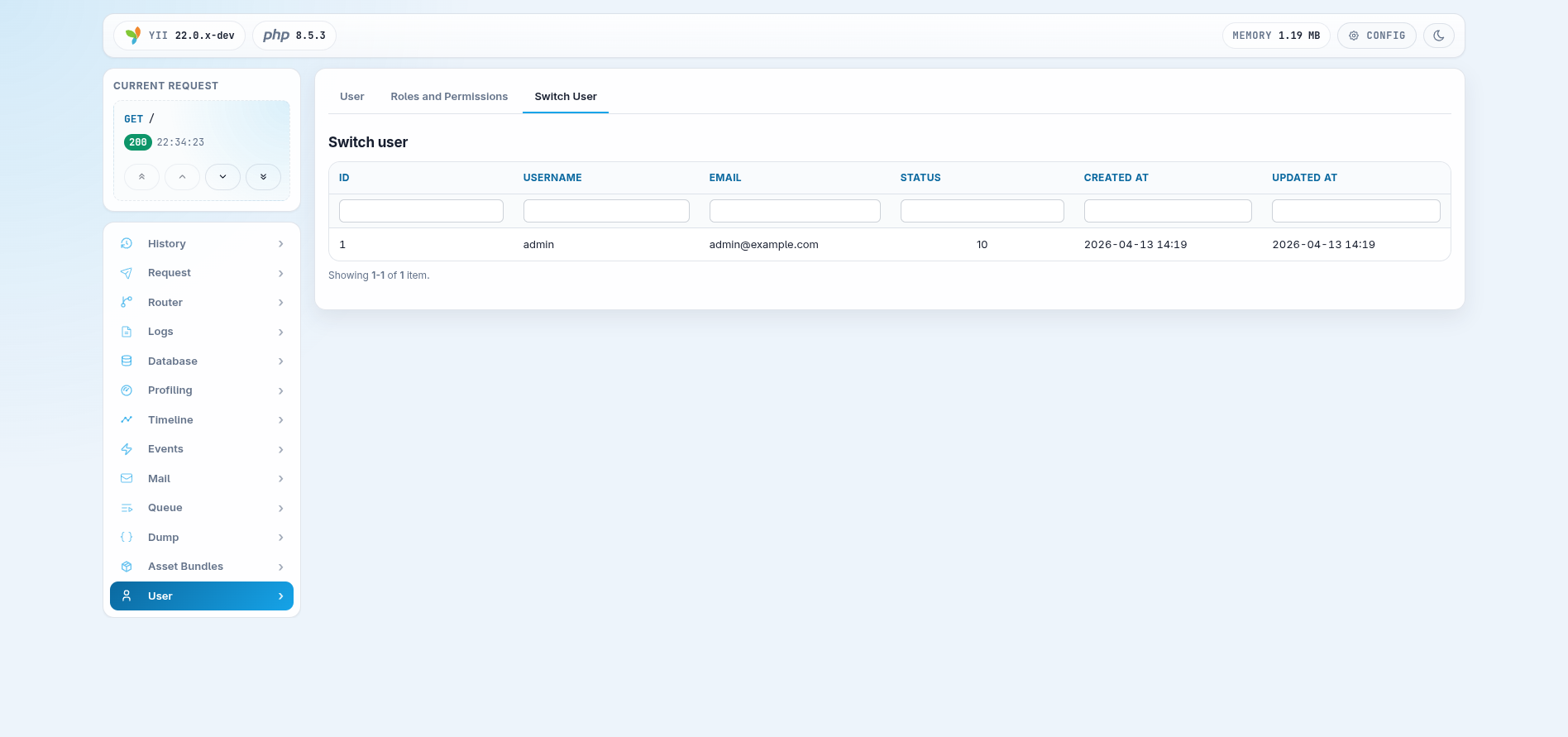 User panel — Switch User