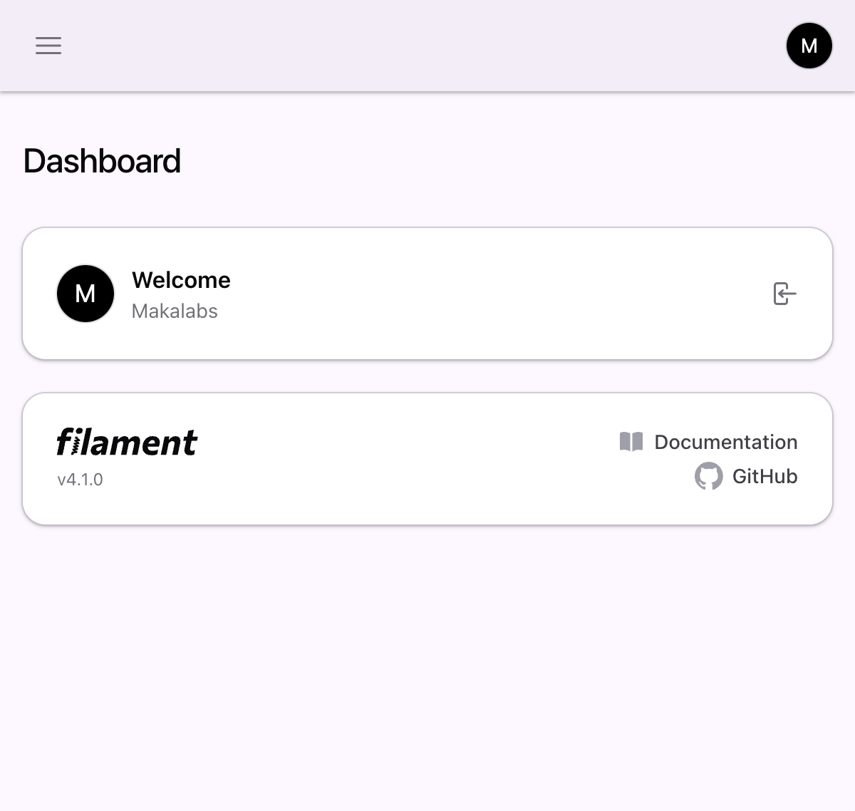 Filament admin dashboard with MD3 theme