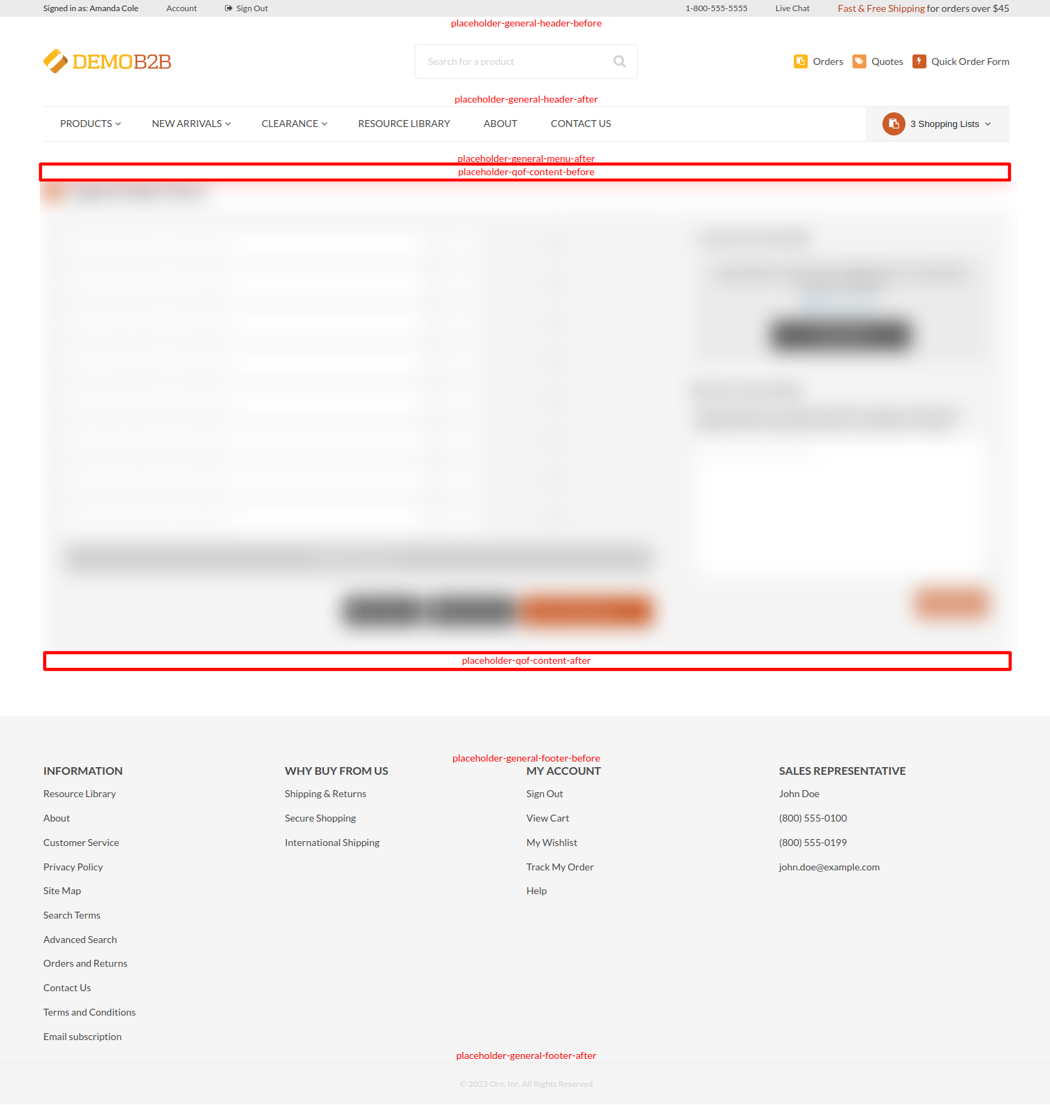 Quick Order Form Placeholders