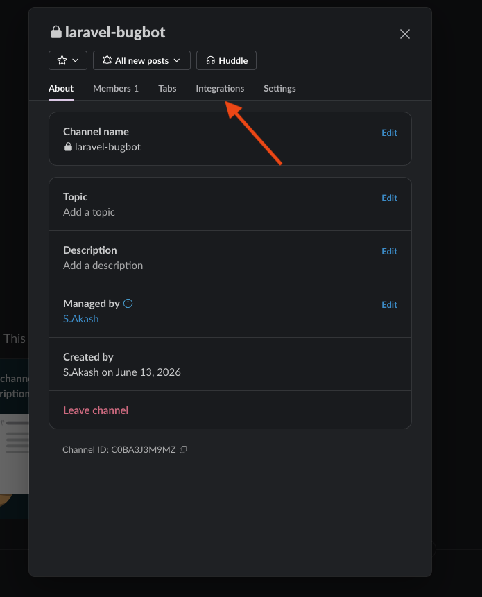 Open the Integrations tab