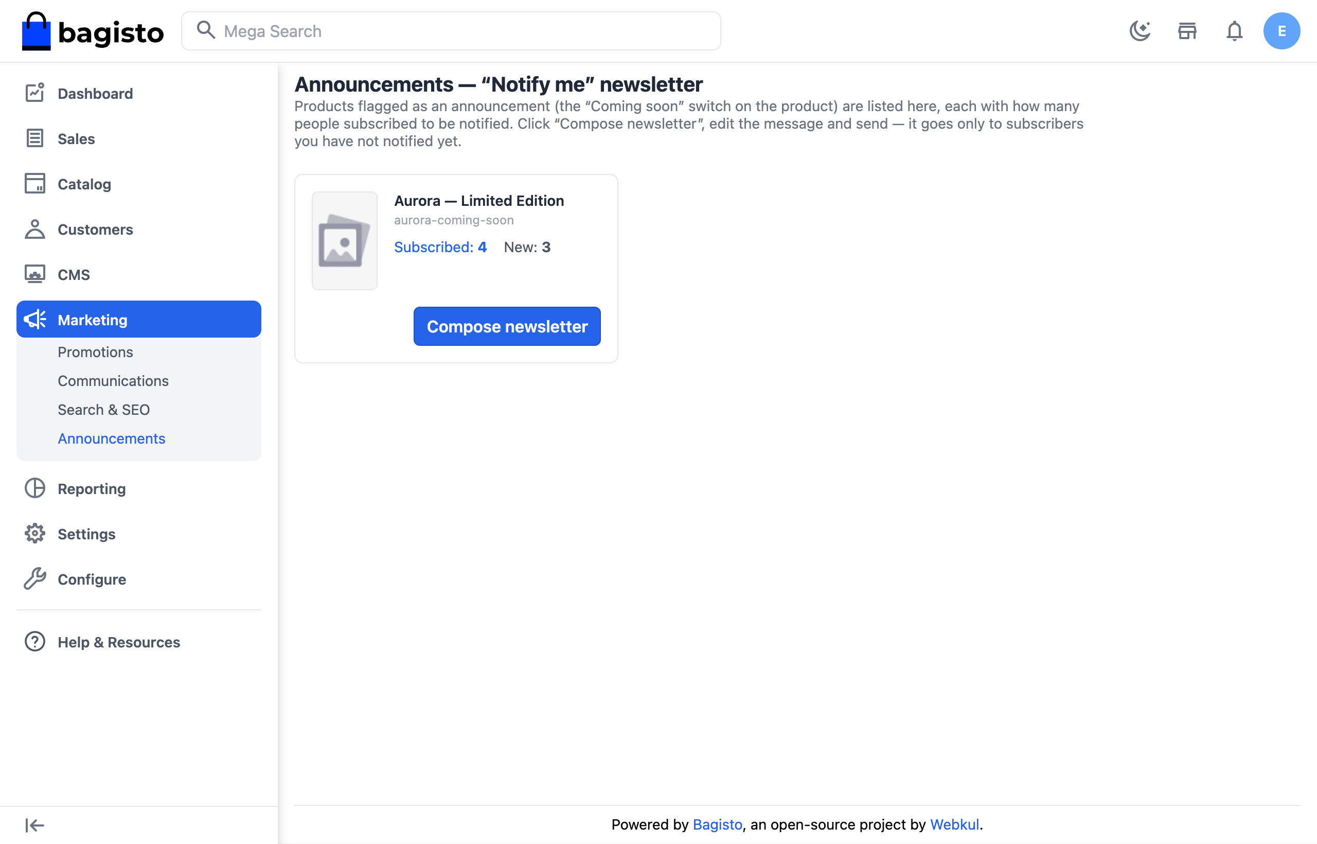 Admin — announcements list