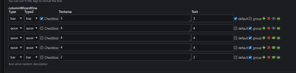 Rendered example of the row wizard based on the configuration